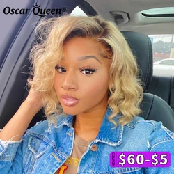 Ombre 1B 613 Blonde Lace Front Wig Human Hair Wigs HD Transparent Brown Short Bob Wavy Cheap 13x4 Lace Frontal Wigs For Women