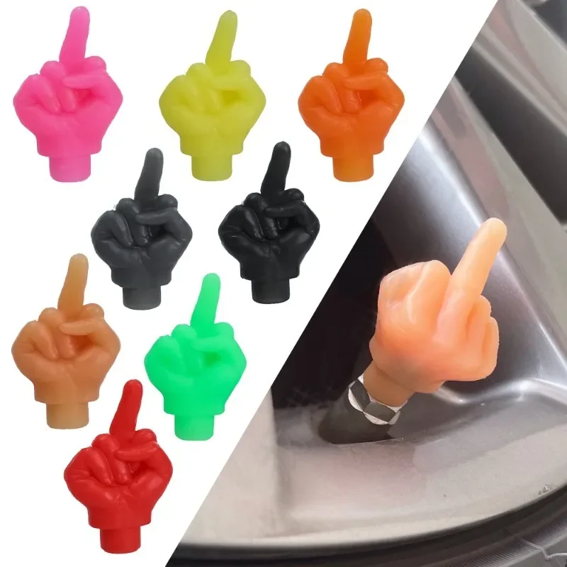 Car Tire Valve Cap Middle Finger Personality Decor Wheel Nozzle Dustproof Waterproof Tyre Valve Stem Caps Luminous Valve Core