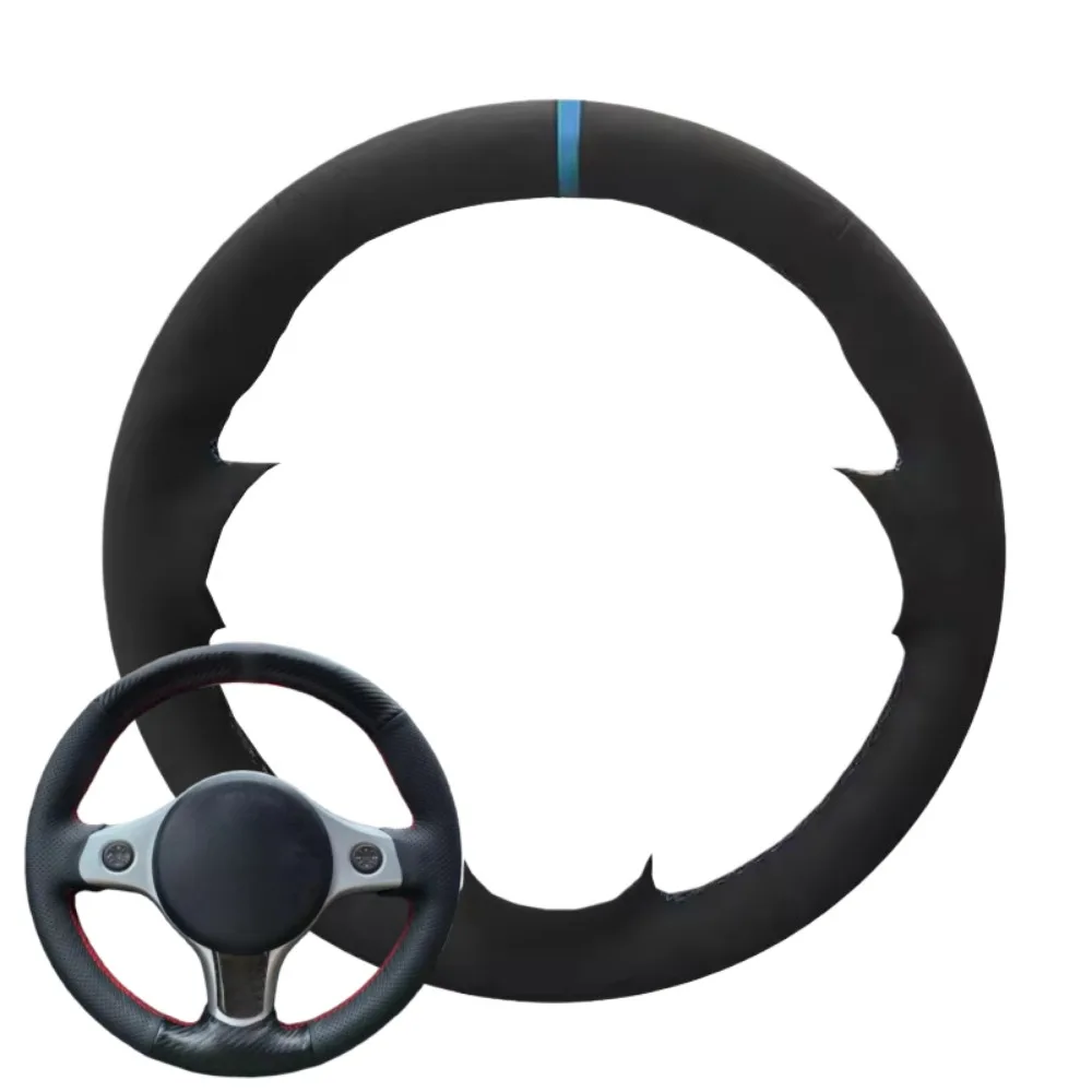 Funda de volante cosida a mano, marca central azul de gamuza suave para Alfa Romeo 159 2005-2012 Brera Spider Sportwagon 2006-2011