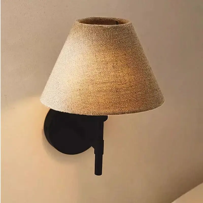 

Wabi sabi Linen fabric Wall Light Retro small beside lamp Nordic Bedroom hotel Legend Aisle Ambient Simple Rural Wall Lamp