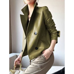 Modigirl Autumn Winter Green Faux Leather Jackets Women 2024 New Outwear Long Sleeves PU Leather Short Coats Outwear for Female
