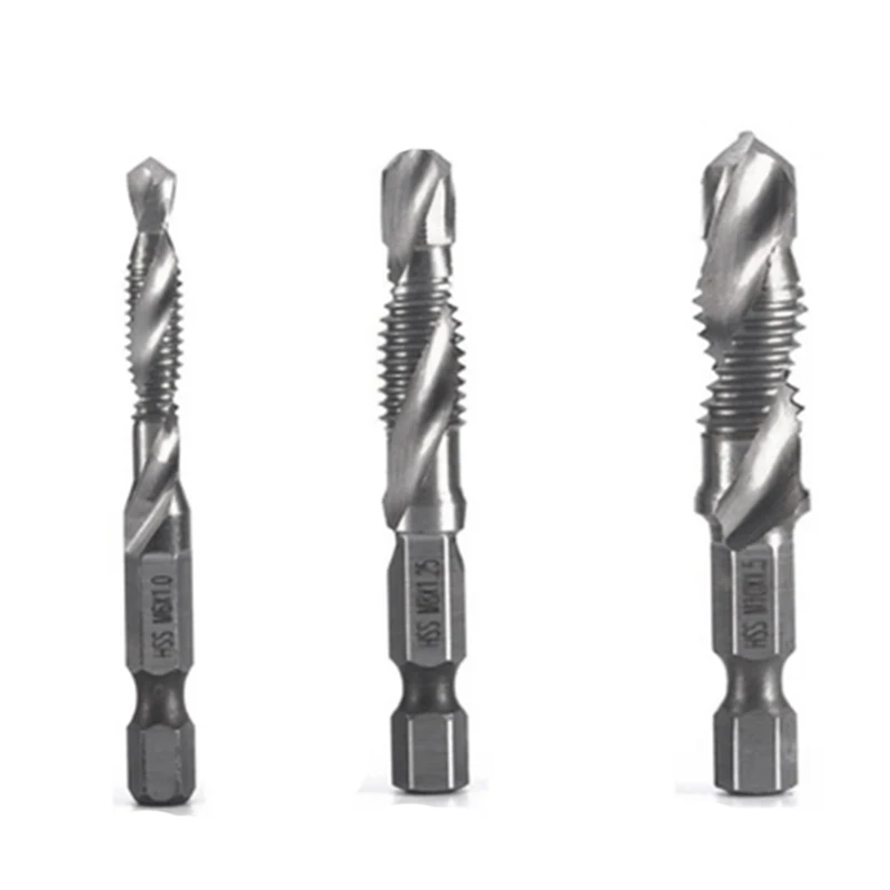 

3Pcs M6 M8 M10 High-Speed Steel Titanium Plated Composite Tap Drill And Tap Integrated Machine Tap Open Chamfer Tool