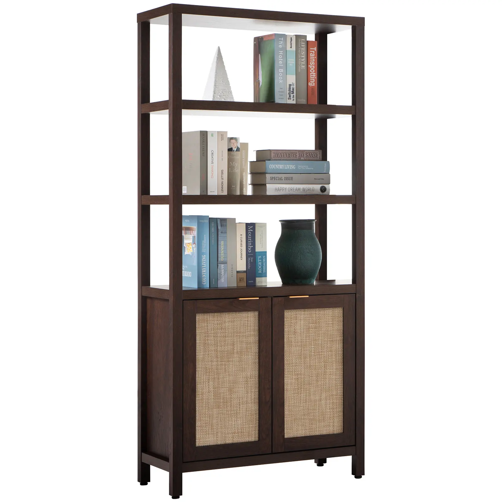 

For Nordic Bookcase Wooden Tall Bookcase Storage Rack Corner Stand Rattan Storage Bookshelf for Living Room