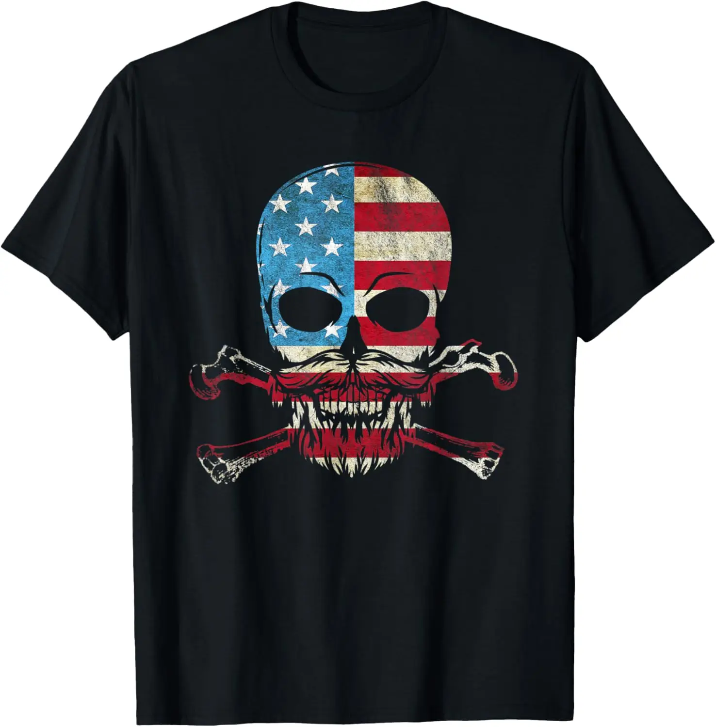 Mens Skull Beard American Flag Patriotic Bearded Skull Crossbones