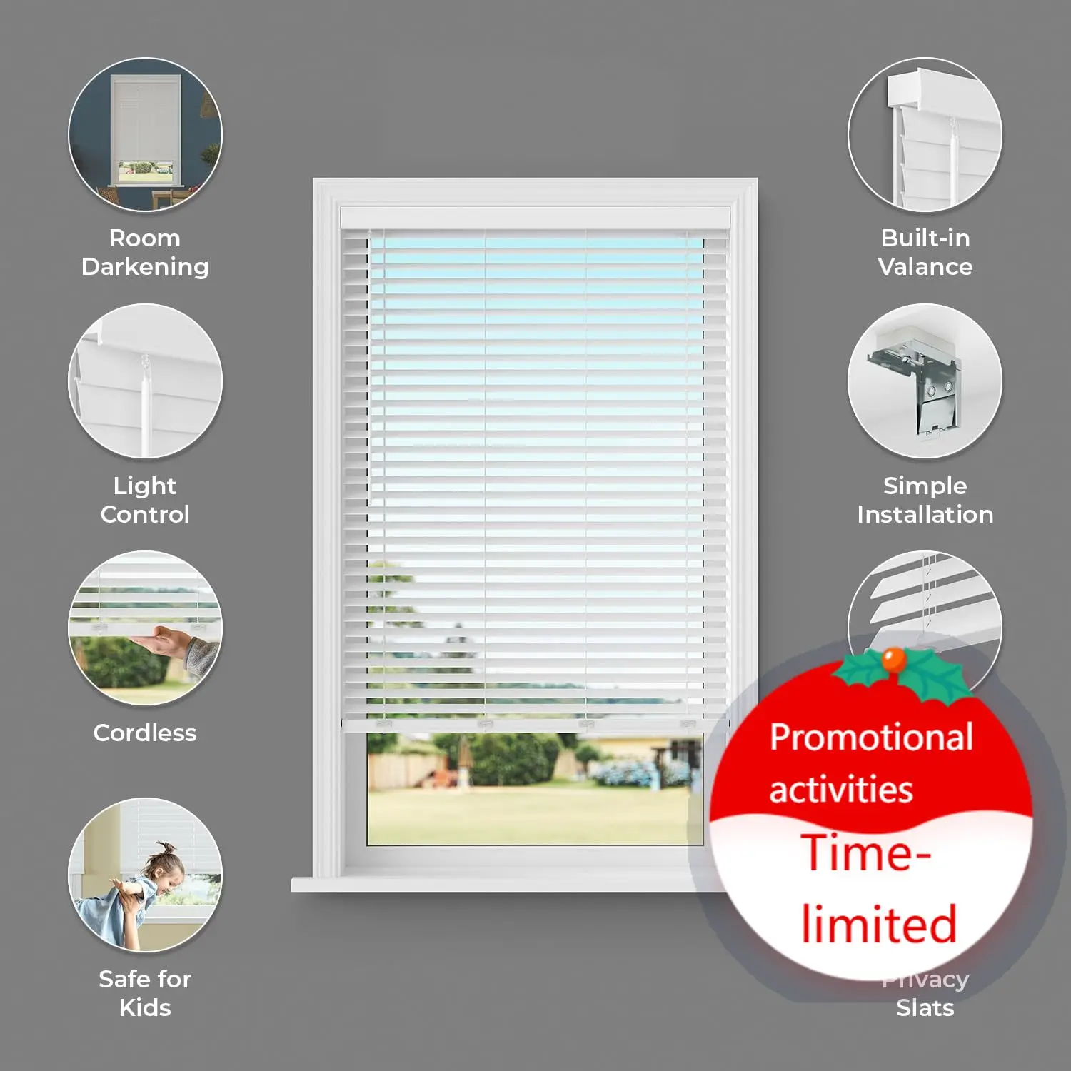 

- 2" Cordless Flat Slat Faux Wood Window Blinds for Home - 30" W x 60" L - White, Faux Wood Blinds for Indoor Windows, Venetian