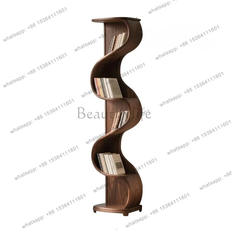 

zj.Medieval North American black walnut bookshelf new solid wood shelf living room creative special-shaped ornament