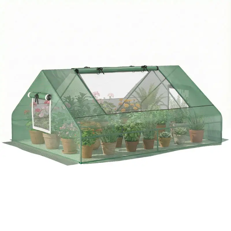 

Outsunny 71" x 55" x 32" Mini Greenhouse, Small Green House, Garden Planting Shed, Outdoor Flower Planter Warm House with Zipper Windows, Green
