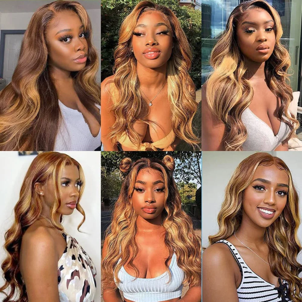 Human Hair Bundles Highlight Body Wave 1/3 Bundles 100% Human Hair Brazilian Extensions 22 24 26 Inches For Woman Color #P4/27