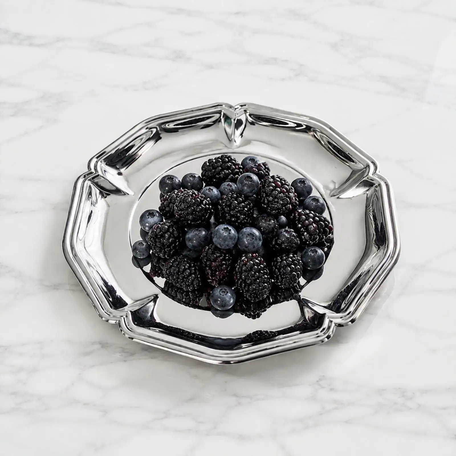 Round Metal Serving Tray for Dessert Display and Vanity Tidy Storage with Smooth Polished Surface