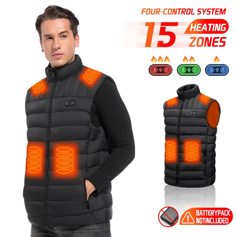 15 Heating Zones Heated Vest Carbon Fiber USB Rechargeable Winter Warm Electric Vest Unisex For Outdoor Working Skiing Fishing