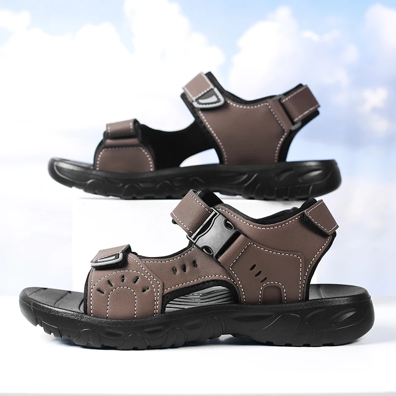 

YRZL Summer Sandals for Men Breathable Lightweight Beach Soft PU Leather Comfortable Roman Sandals Anti-Slip Plus Size Sandals