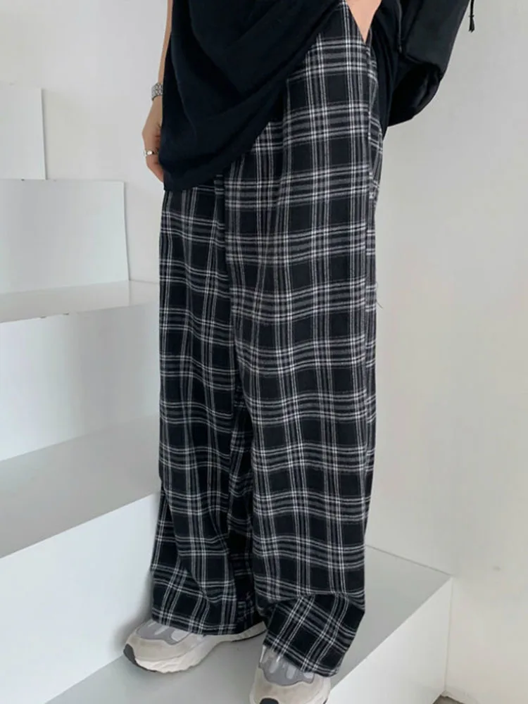 Jmrs Vintage Plaid donna pantaloni elastico in vita Casual allentato estate pantaloni Oversize nero Harajuku blu pantaloni femminili nuovo