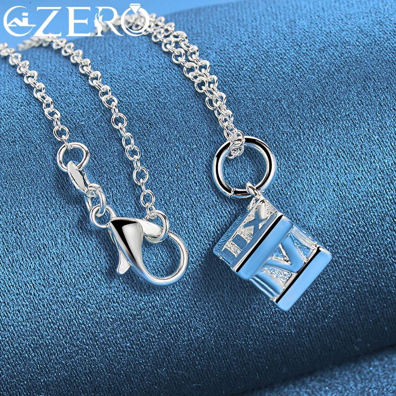 ALIZERO 925 Sterling Silver Roman Numeral Square Pendant Necklace With 16-30 Inch Chain For Men Women Wedding Party Jewelry