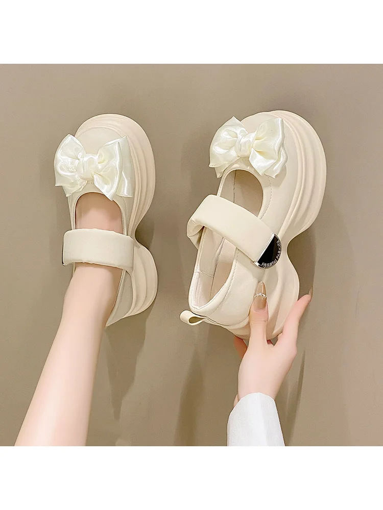 Mary Jane Wedding Shoes Women's Bow Height Shoes Thick Soled Sponge Cake Sweet Lolita Girl Single Shoes