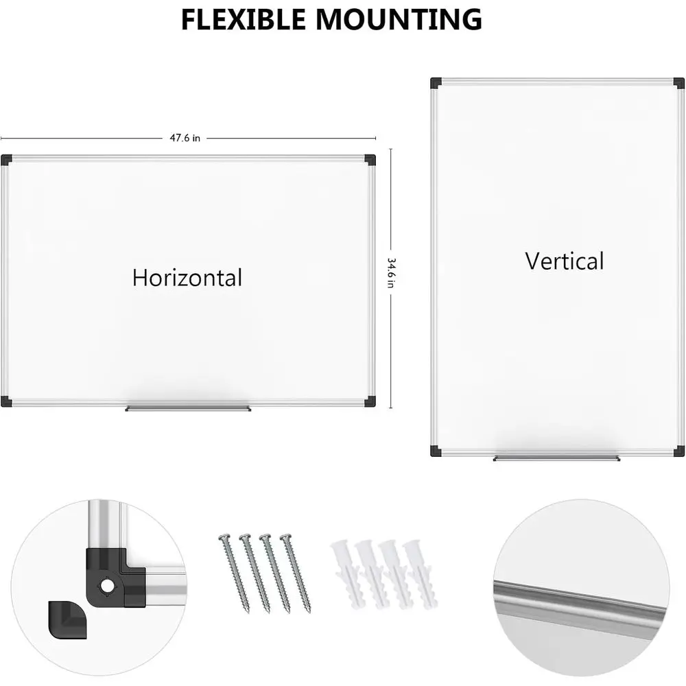 سبورة بيضاء مغناطيسية ممتازة مقاس 48 × 36 مع علبة تحديد، إطار فضي للمنزل والمكتب والفصول الدراسية
