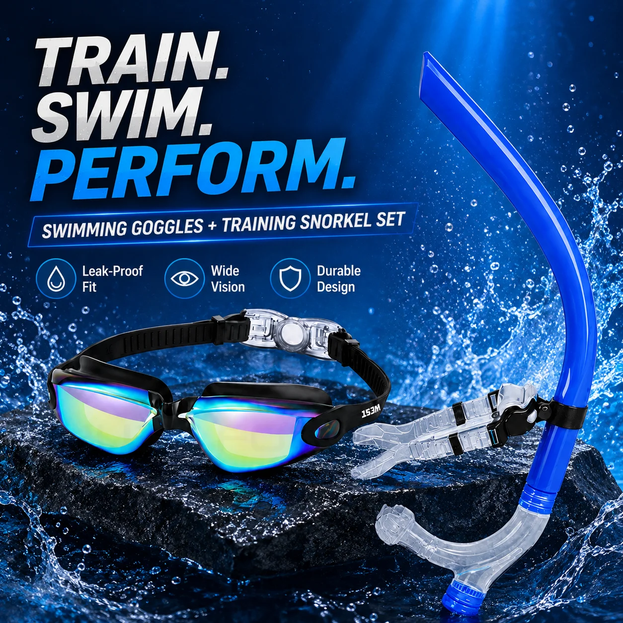 JSJM New 4PCS Swimming Goggles Front Training Snorkel Set Anti-Fog UV Protection Leakproof Professional Swim Gear for Adults
