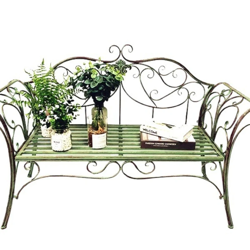 European double garden wrought iron chair outdoor leisure seat park bench strip