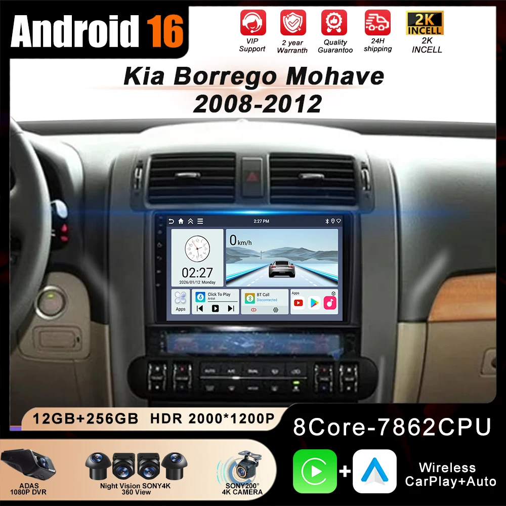 

Car Radio Android Carplay For Kia Borrego Mohave 2008 2009 - 2015 Navigation GPS Multimedia Player stereo WiF+4G 360Camera BT