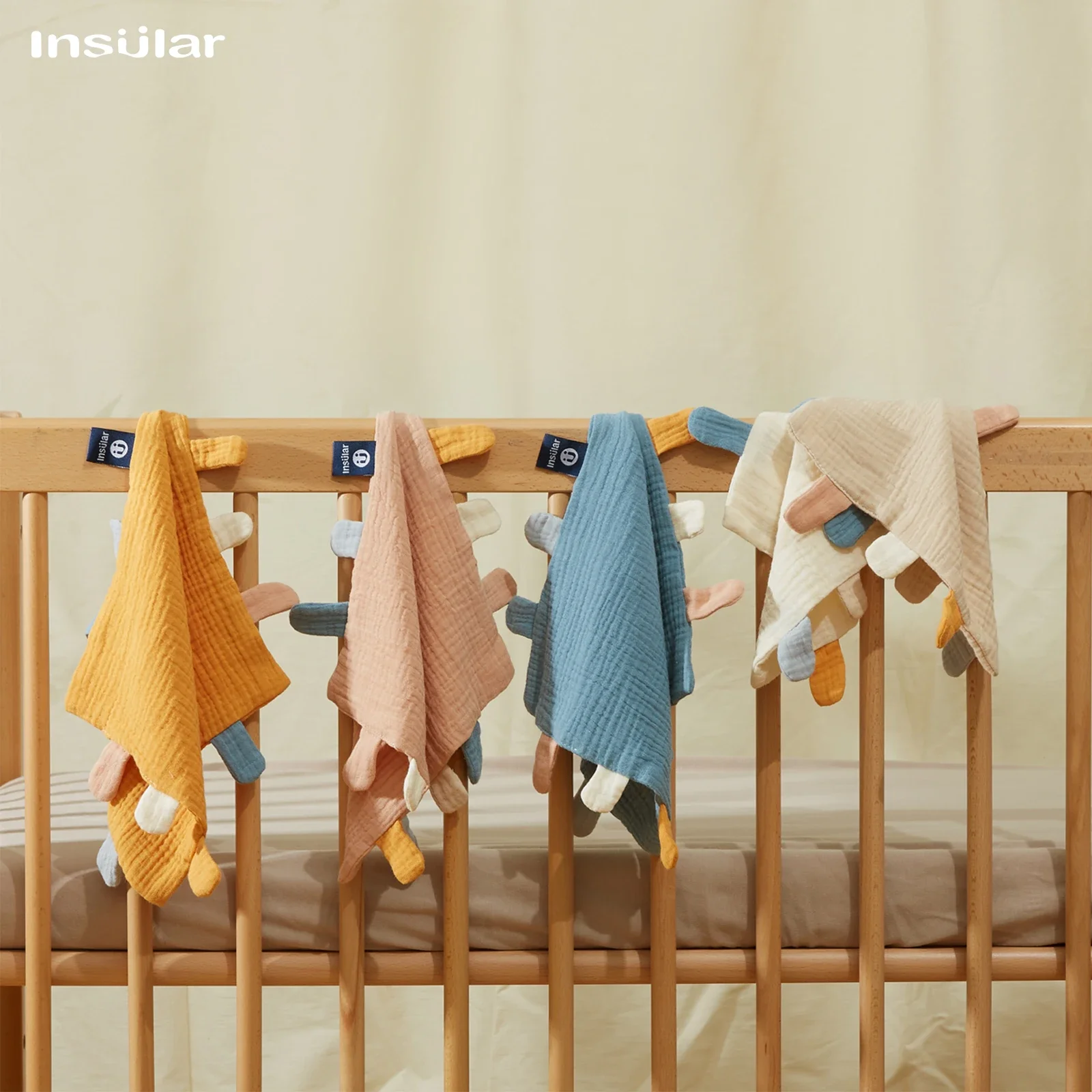 INSULAR Baby Security Cuddling Blanket, Soft Cotton Infant Teether Soother, Nursing Comfort Toy with Colorful Tags