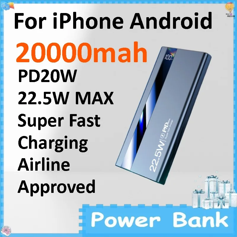 

20000mAh Large Capacity Powerbank 45W Fast Charge Built-in Cord Portable External Charger for Smartphone IPhone Android