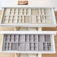 Velvet Jewelry Tray Display Case Portable Holder Earring Necklace Packaging Box Grey Beige Stackable Jewelry Organizer Boxes 3
