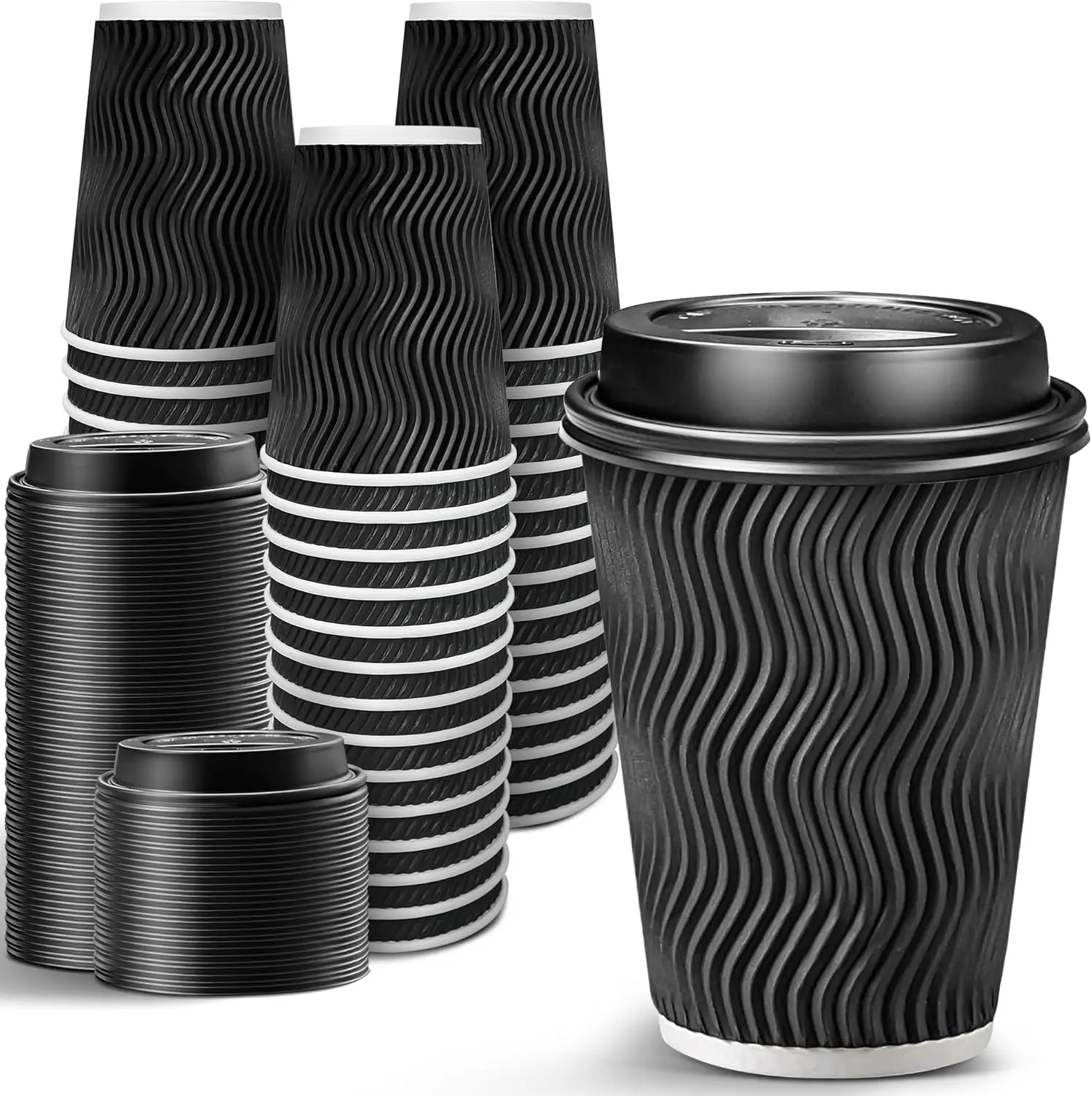 

100 Pack 12 oz Disposable Coffee Cups with Lids, To-Go Paper Coffee Cups for Hot Beverage, Chocolate and Cocoa, Coffee B