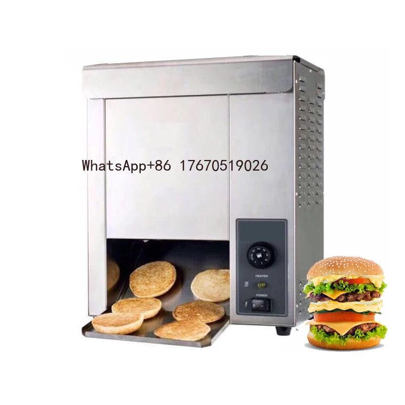 2026-Electric Commercial Conveyor Machine Hamburger Bun Toaster Conveyor Belt Vertical Contact Toaster for Restaurant