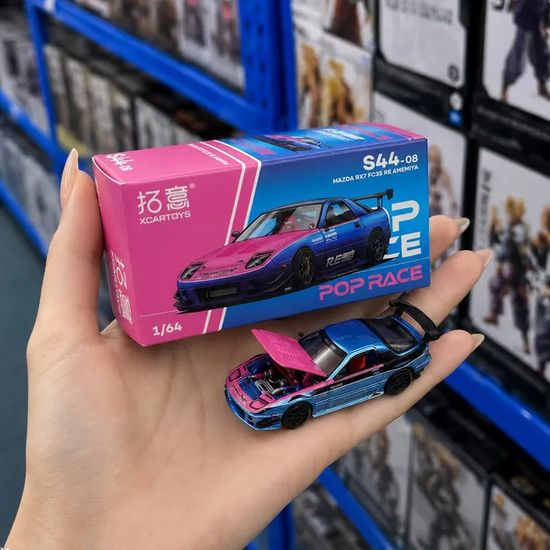 Xcartoys&POPRACE 1/64 Mazda RX-7 FC3S RE Amemiya Chrome Diecast Car Model Alloy Simulation Collection Toy Gift For Boys#peetyeee