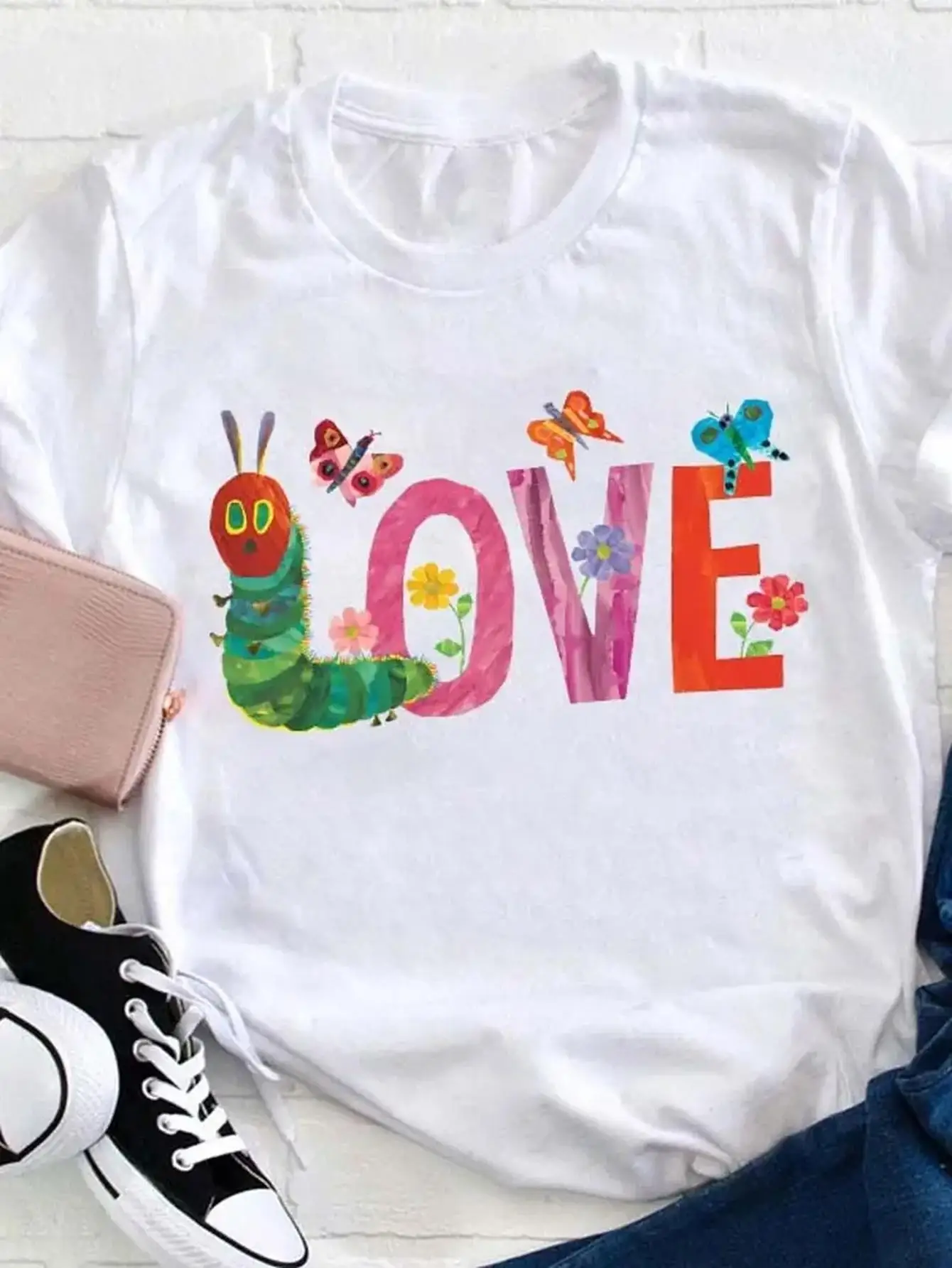 

Fashionable love printed Women's T-shirt - comfortable and relaxed round neck elegant casual top women clothing