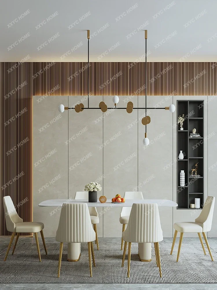 Stone Plate Dining Table Rectangular Light Luxury Small Apartment High-End Stone Plate Stone Dining Tables and Chairs Set