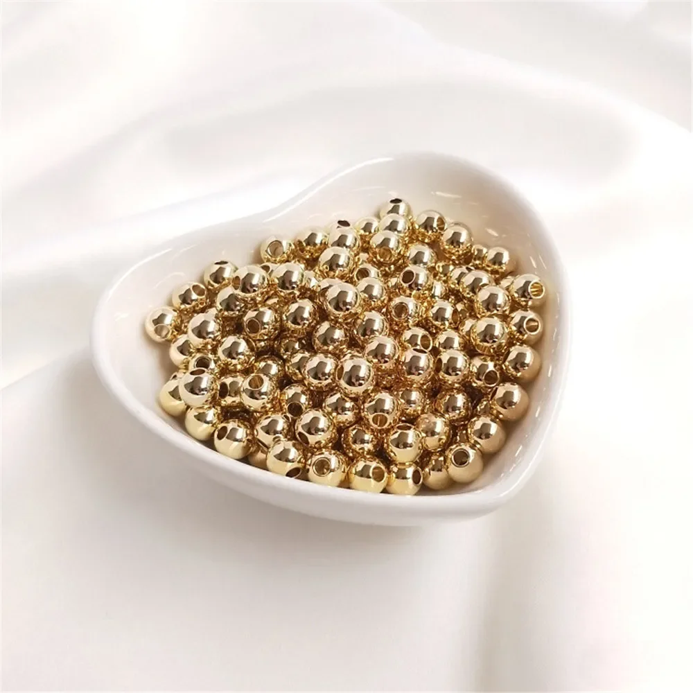 14K Gold Color Round beads loose beads DIY bracelet first jewelry handmade beaded material accessories