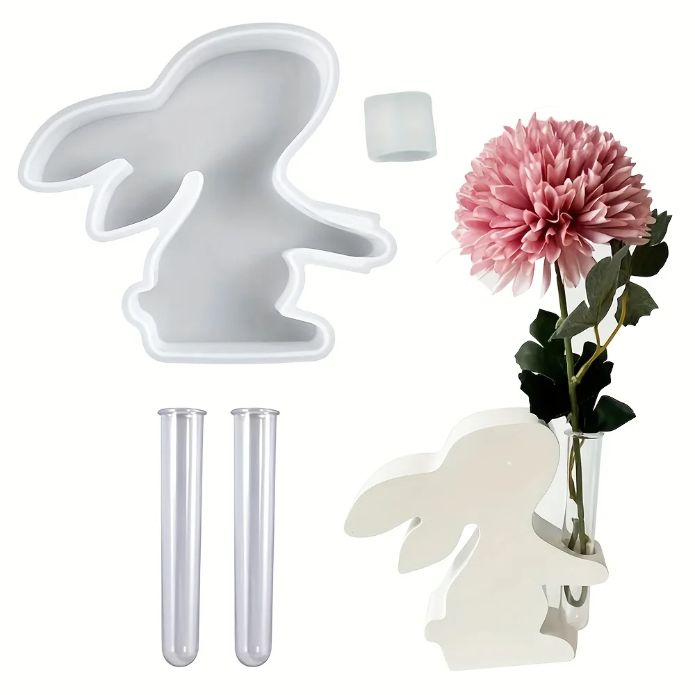 

4pcs/set Easter Bunny Silicone Vase Mold with Test Tube, Rabbit Plants Propagation Station Resin Mold for Resin Plaster Concrete