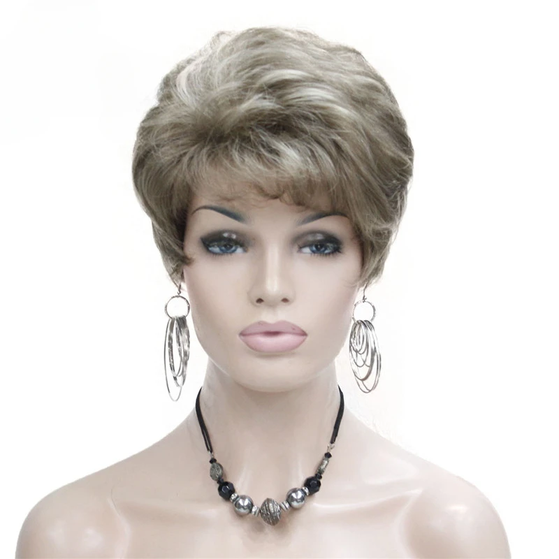 

Lady Women Short Wave Syntheic Hair Blonde with Highlights Full wigs Color For choose