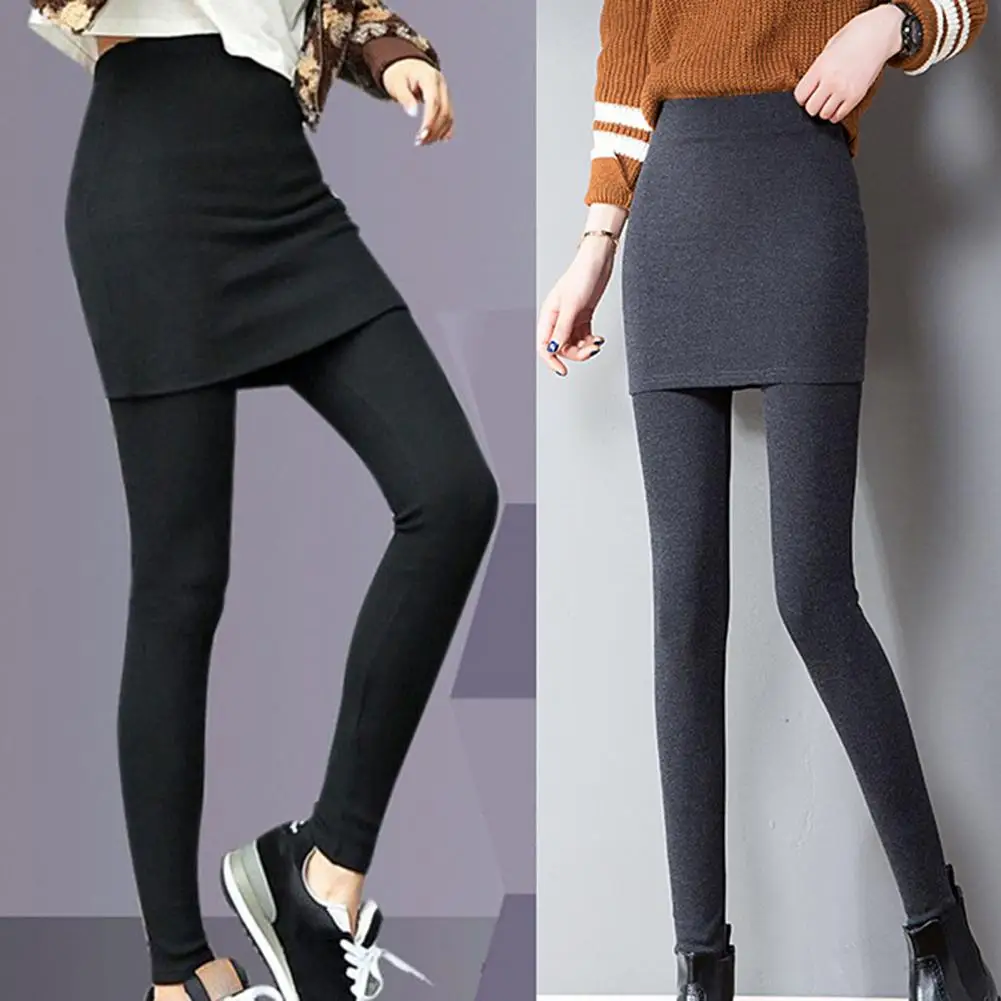 Simple Pants Bottoms Pure Color Skirted Leggings Solid Color with Skirt Women Trousers for Travel