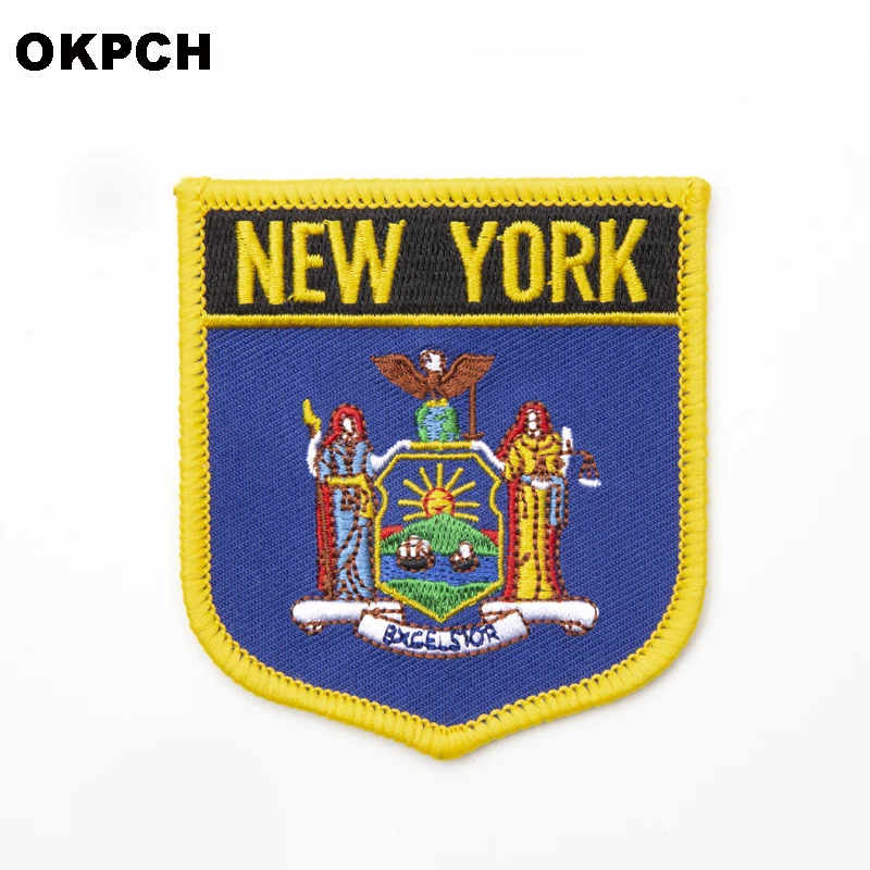 U.S.A New York Connecticut Maine New Jersey Michigan Wisconsin Flag Shield Shape Iron on Embroidery Patches Patch Badge Stripes