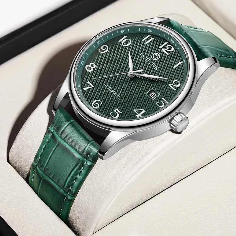 

Роскошные классические простые мужские автоматические часы, механические наручные часы, деловые классические автоматические часы с кожаным ремешком и датой, мужские часы