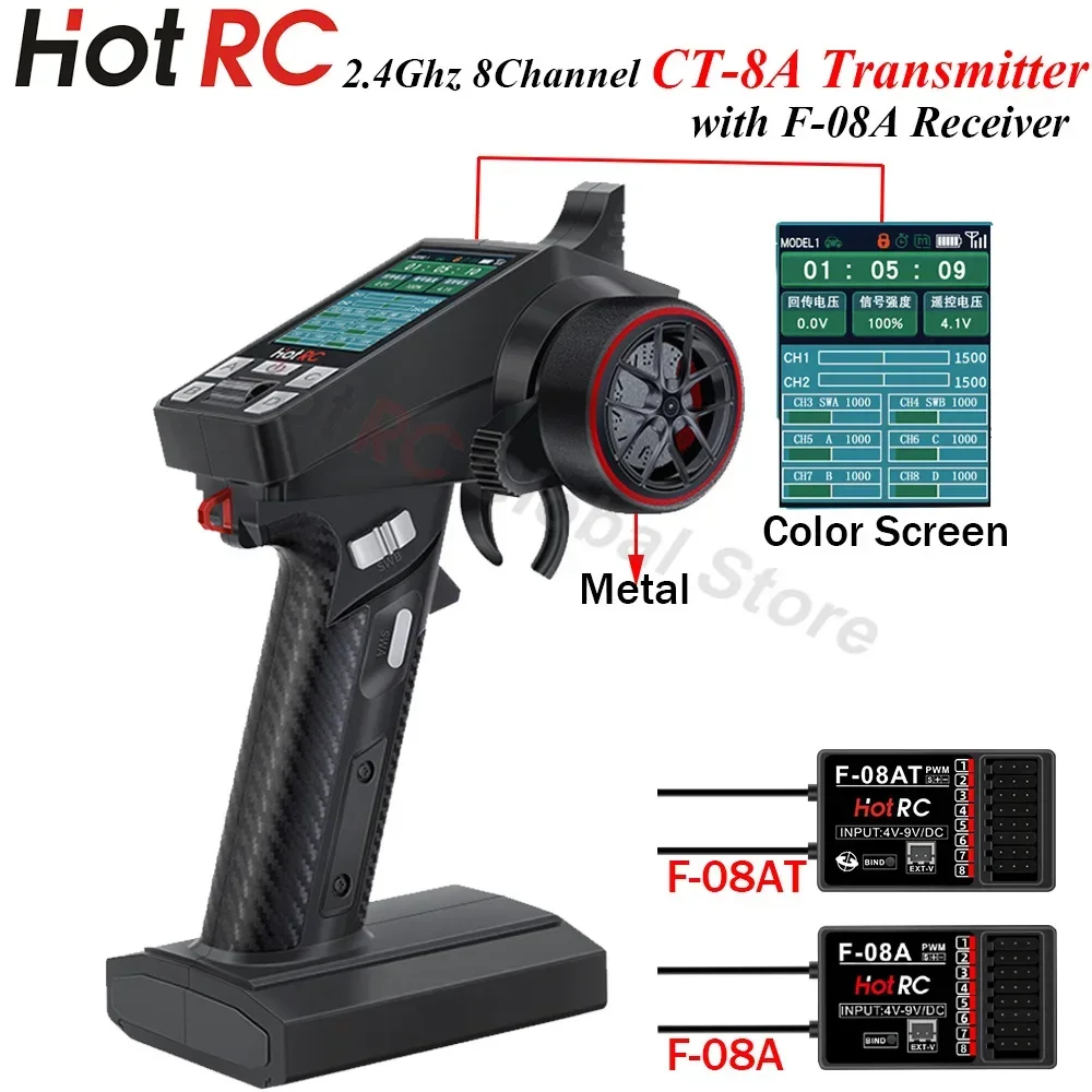 

HOTRC CT-8A 8CH 2.4Ghz Transmitter Remote Control F-08A F-08AT Radio System 8 Channel Receiver for RC Model Car Boat Ship Tank