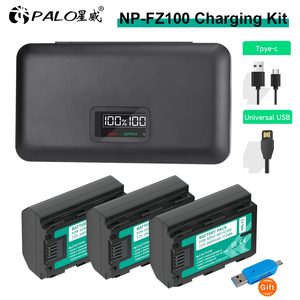2400mAh NP-FZ100 NP FZ100 NPFZ100 Battery+LCD Charger Case for Sony Alpha A7III A7R III A9 Alpha 9 A7R3 A6600 A6700 Cameras