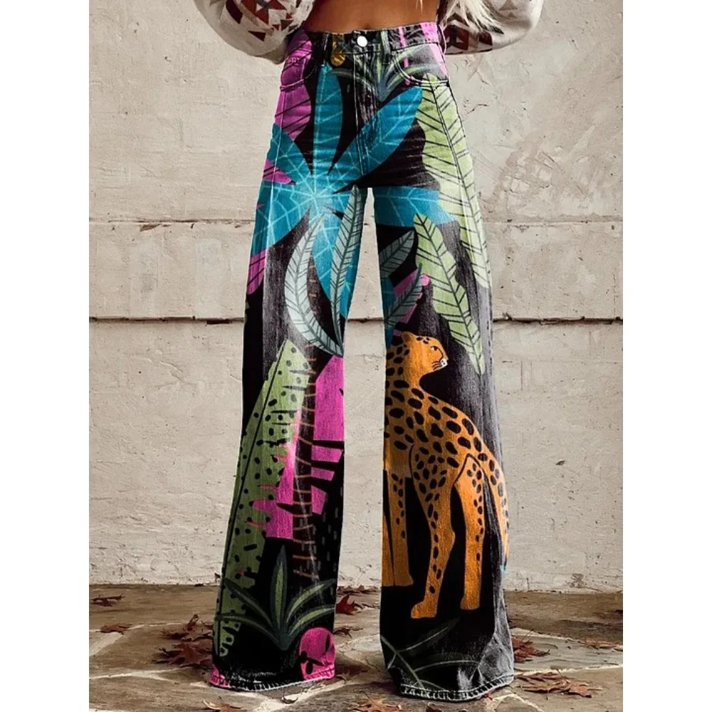 Vintage Leopardenmuster Weite Hose 100% Baumwolle Hohe Taille Locker Sitzende Lässige Palazzo-Hose Sommer Urlaub Streetwear Hose – Detail 7