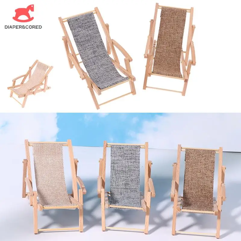 1pcs 1:12 Scale Dollhouse Miniature Wooden Beach Chair Deck Chair Model Living Scene Decor Toy Doll House Accessories