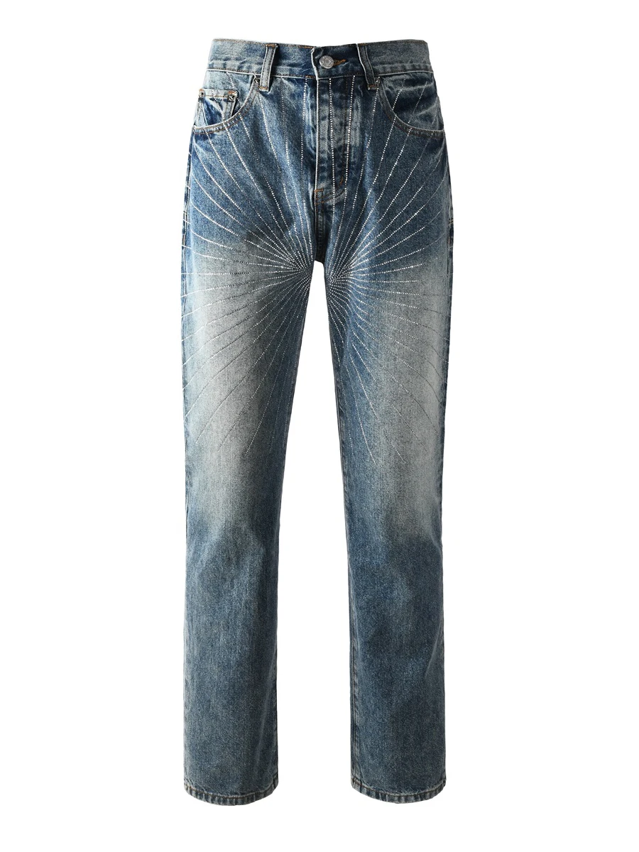

American Sle Straight Leg Jeans Men's Denim Pants Ripped Diamond Heat Treaent Faion Urban Wear Resistant Wear