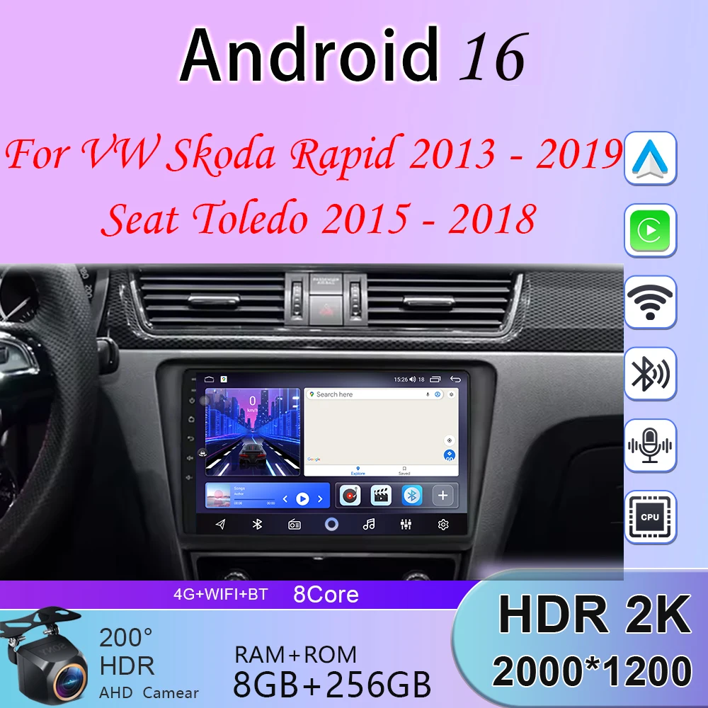 

RDS For VW Skoda Rapid 2013 2014 2015 2016 2017 2018 2019 Seat Toledo 2015 - 2018 Android 16 Carplay Head Unit 360 Camera Stereo