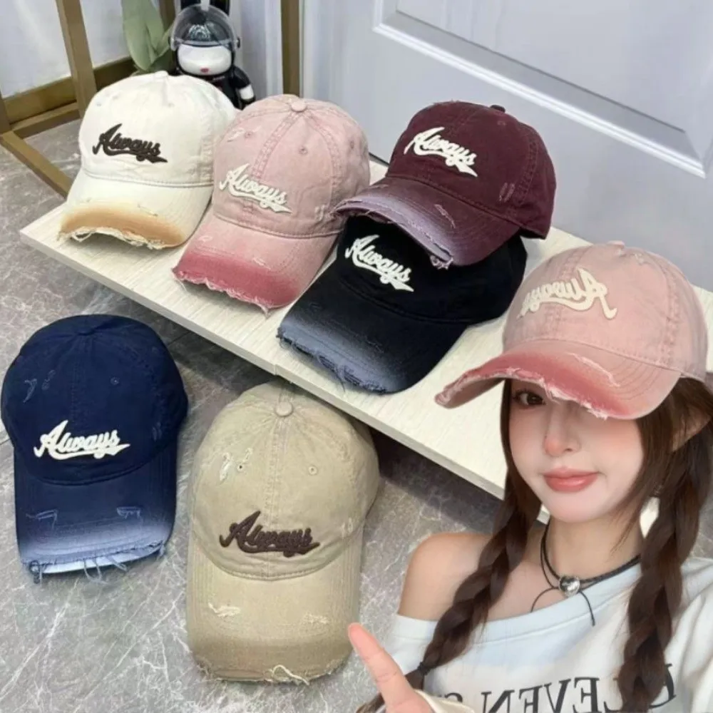 Retro Różowa Czapka Bejsbolówka Plus Size Damska Czapka z Daszkiem Gradientowe Kolory Haftowane Litery Kapelusz Przeciwsłoneczny Wiosna Lato Unisex