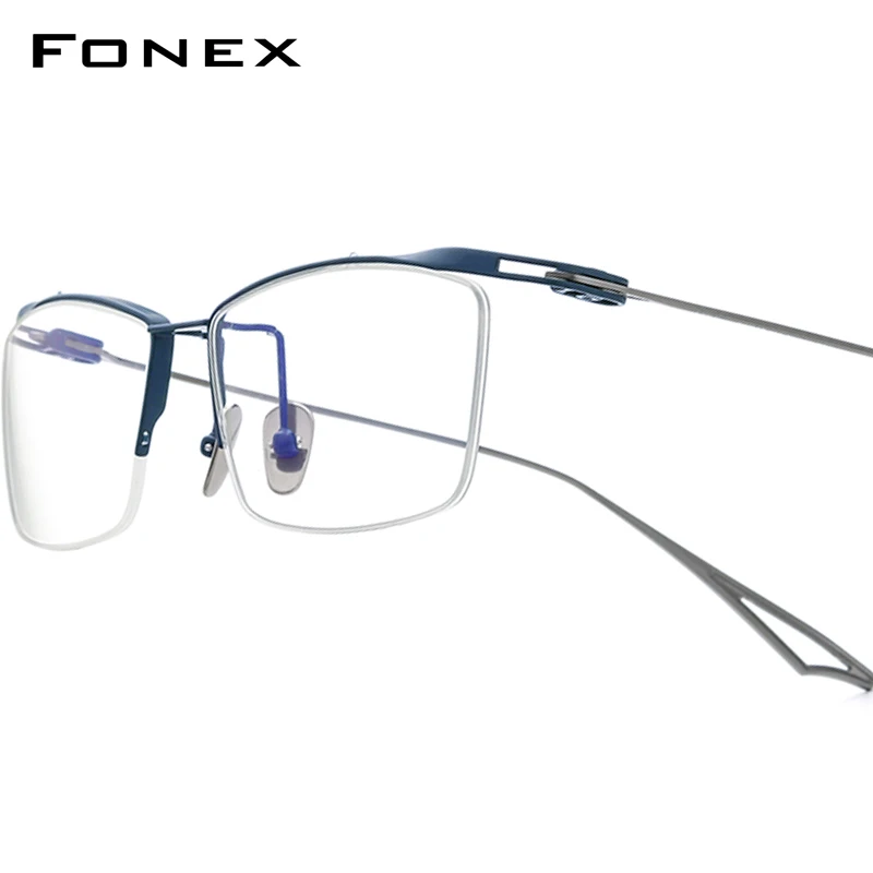 

FONEX Titanium Glasses Frame Men Brand Design Semi-Rimless Square Eyeglasses Half-Rim Japanese Ultralight-Weight Eyewear ACTFour