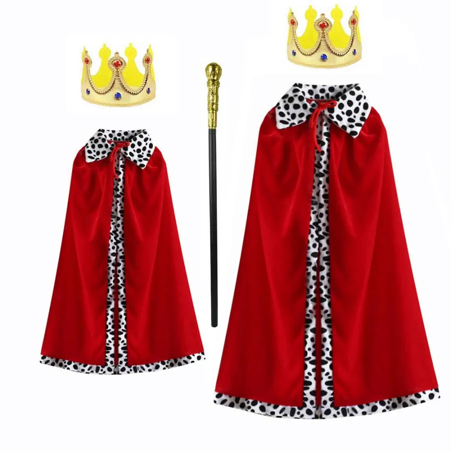 

Костюм для косплея Короля/Принца для взрослых и детей: Золотая корона, накидка, набор с скипетром. Для семейных мероприятий, дня рождения, Хэллоуина.