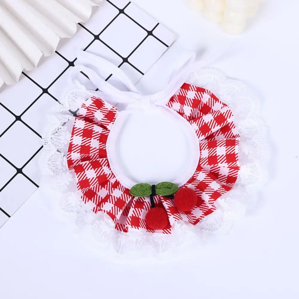 Cute Plaid Dog Bibs Lace Pet Scarf Washable Cat Neckerchief Elegant Gentle Puppy Collar Kitten Necktie Pet Accessories