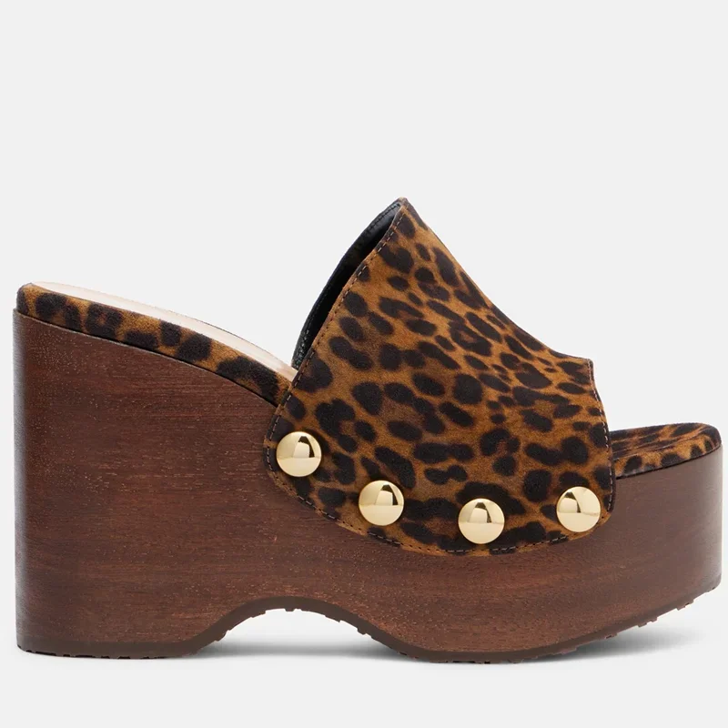 

Wedges Metal Rivet Leopord Slippers Platform Sexy Pointed Toe Slip On Accept Customized New Arrivals Fashion Women Moern Shoes