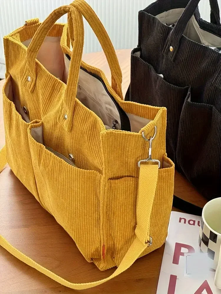 Cord-Umhängetasche Stilvolle Pendler-Schultertasche mit Mehreren Geräumigen Fächern Handtasche für Damen – Detail 8