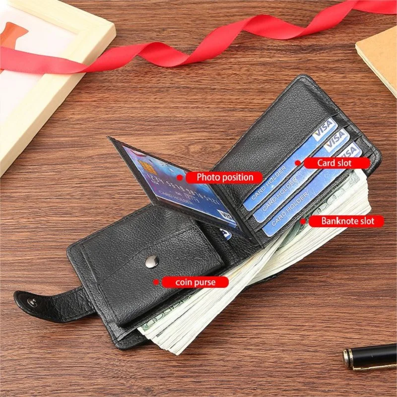 Men's wallets Leather Bifold Black Classic Business Large Capacity Credit Card Holder Wallet with Coin Pocket ID Windows Purse