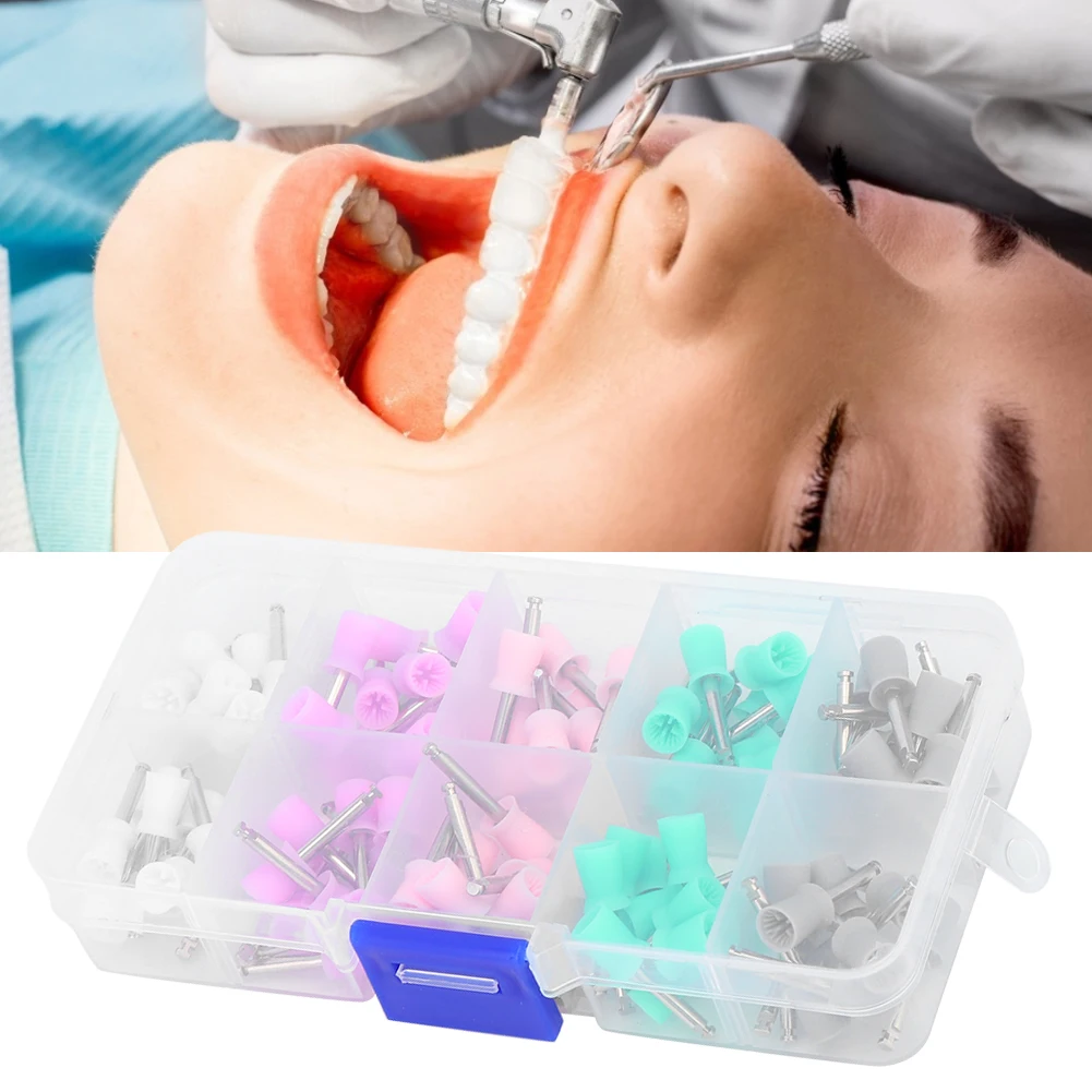 

100 Pcs Rubber Steel Dental Care Econtamination Polishing Cup Mixed Color Polisher With Storage Box For Contra-angle Handpiece